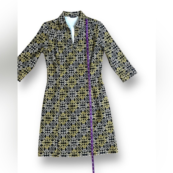 J.Mclaughlin canvas geometric heavy cotton Dress Yellow Black collared Size XS - Picture 5 of 8